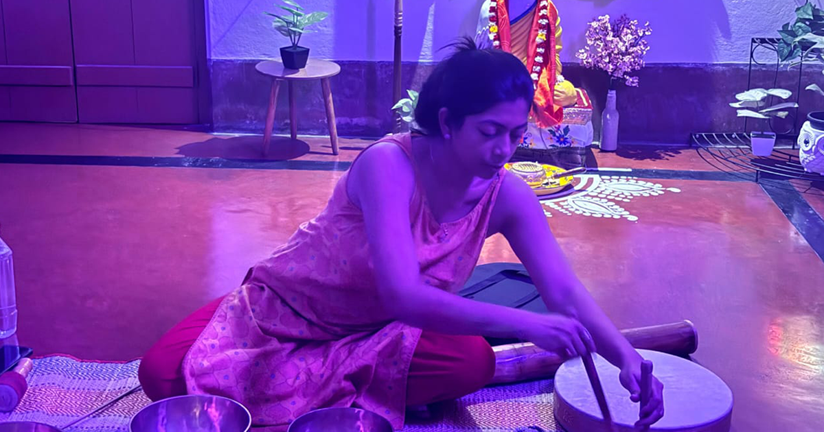Sound healing therapy session at Transfinite studio, New Barrackpore, Kolkata